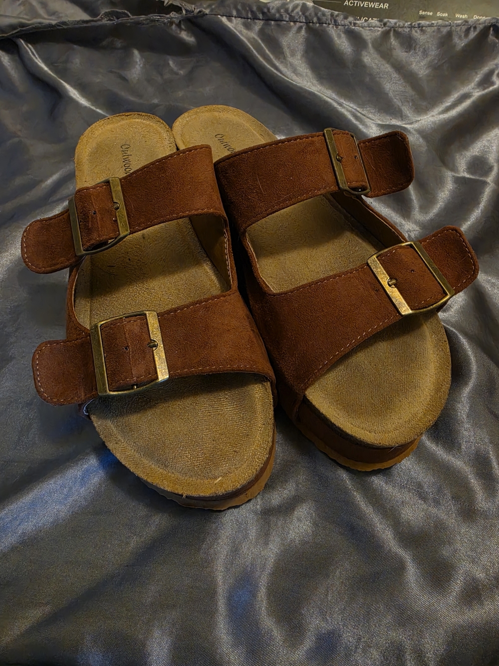 Outwoods Women's Brown Suede Double-Buckle Slide Sandals